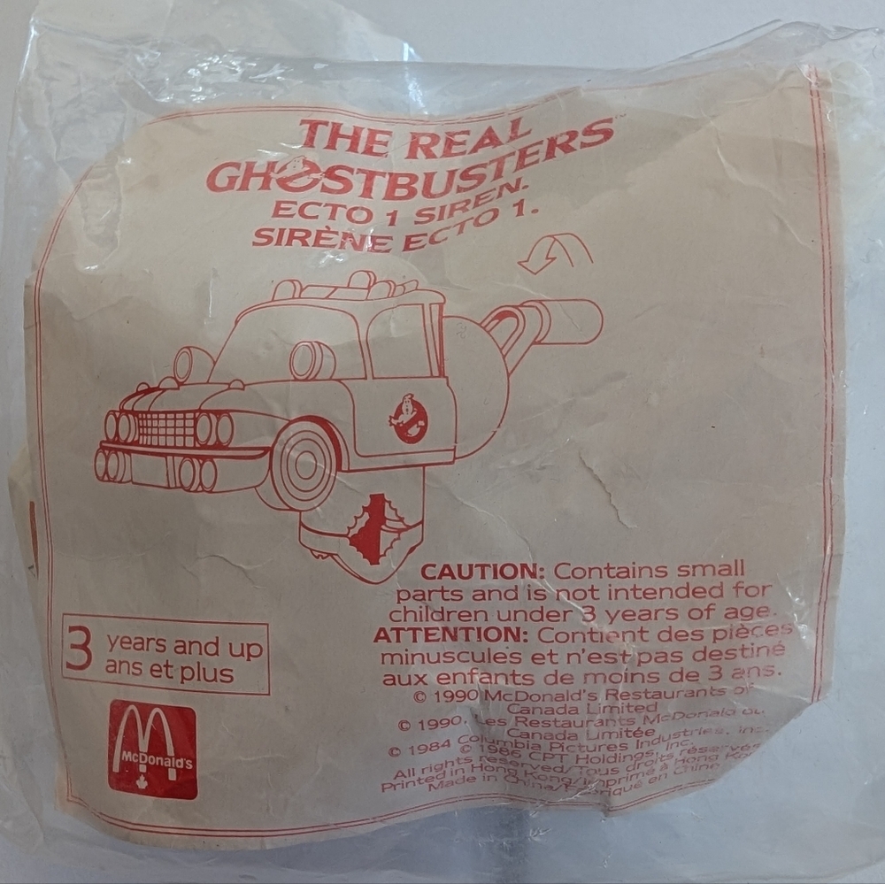 Vintage 1990 McDonald's The Real Ghostbusters Ecto 1 Siren Toy (Still Sealed)